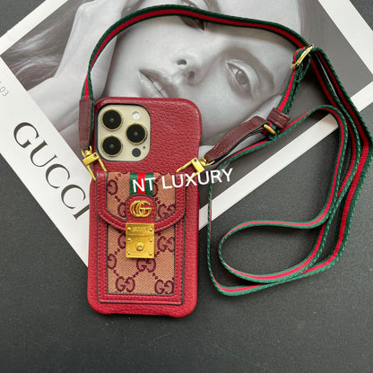 Incantevole cover per iPhone Good Design con scomparto per carte e cordino