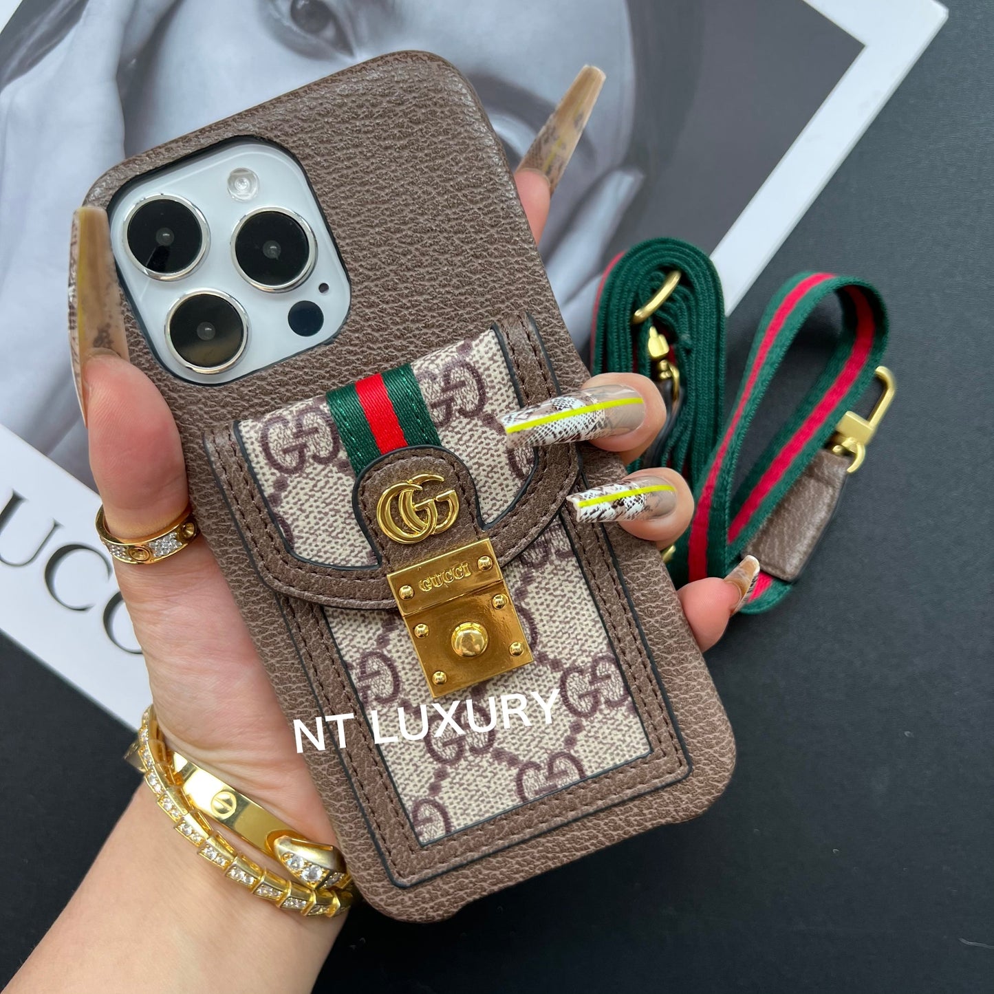 Charming Good Design iPhone Case with Card Pocket & Rope