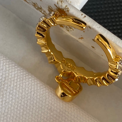 Anillo Abierto con Colgante de Letra de Diamante de Cristal