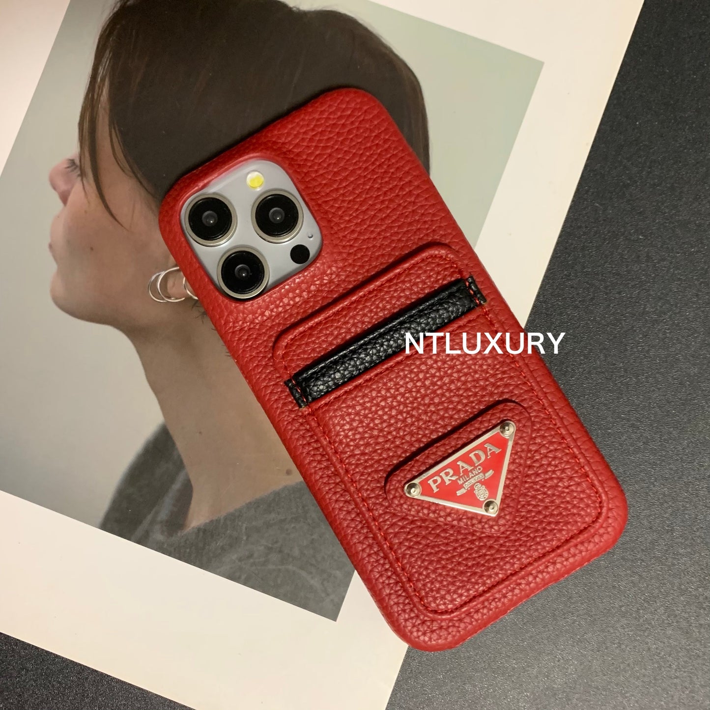 Litchi Pattern Phone Case with Pocket for iPhone