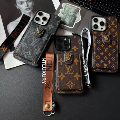 Étui de téléphone avec porte-cartes et rayures motif amour traditionnel