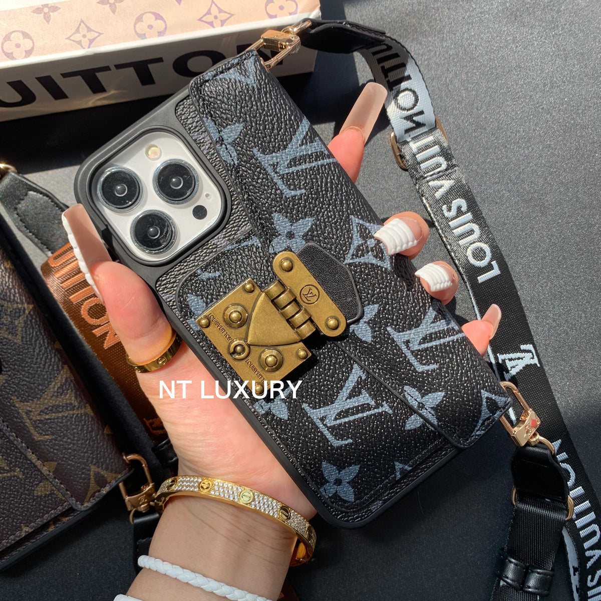 Étui de téléphone avec porte-cartes et cordon, design de verrouillage unique (3 pièces)