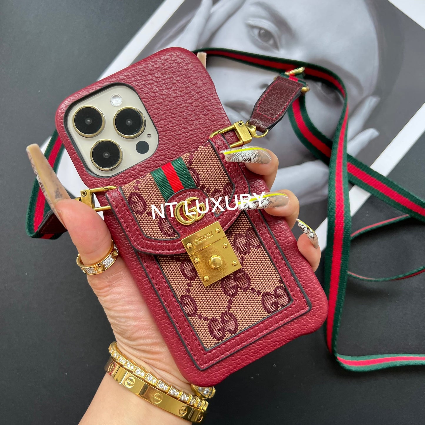 Charming Good Design iPhone Case with Card Pocket & Rope