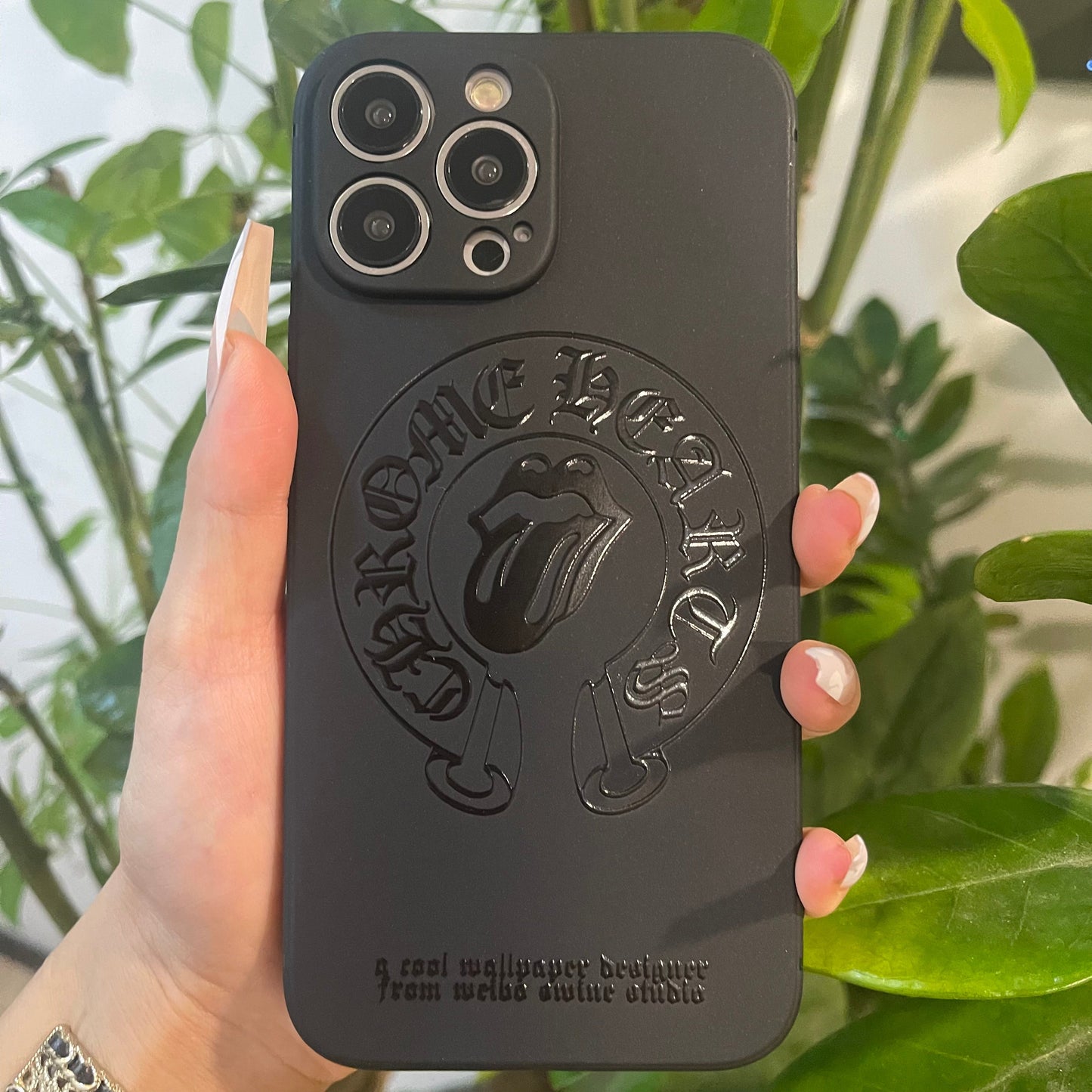 Black Trendy Phone Case (Heart & Lip)