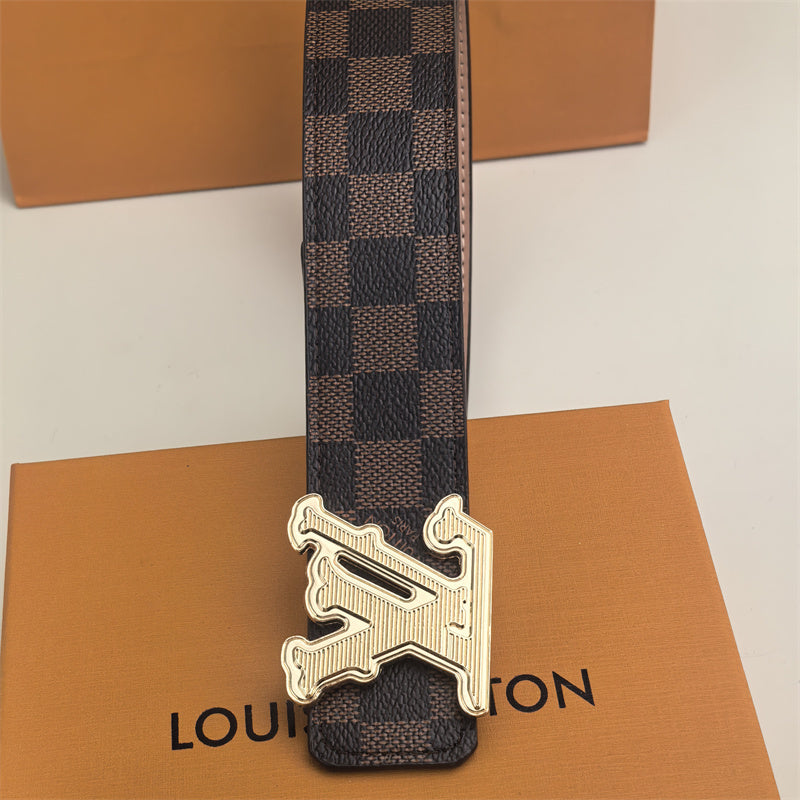 Horizontal Textured Buckle Belt (Brown Latticed)