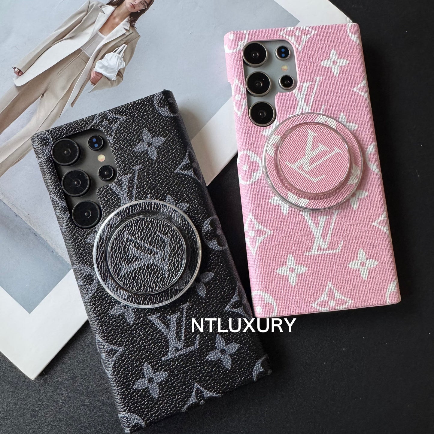 Traditional Love Samsung Case with MagSafe Holder (Black & Pink Big Love)