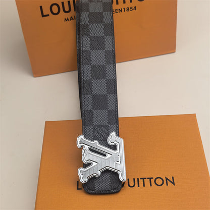Ceinture à boucle texturée horizontale (Noir laqué)