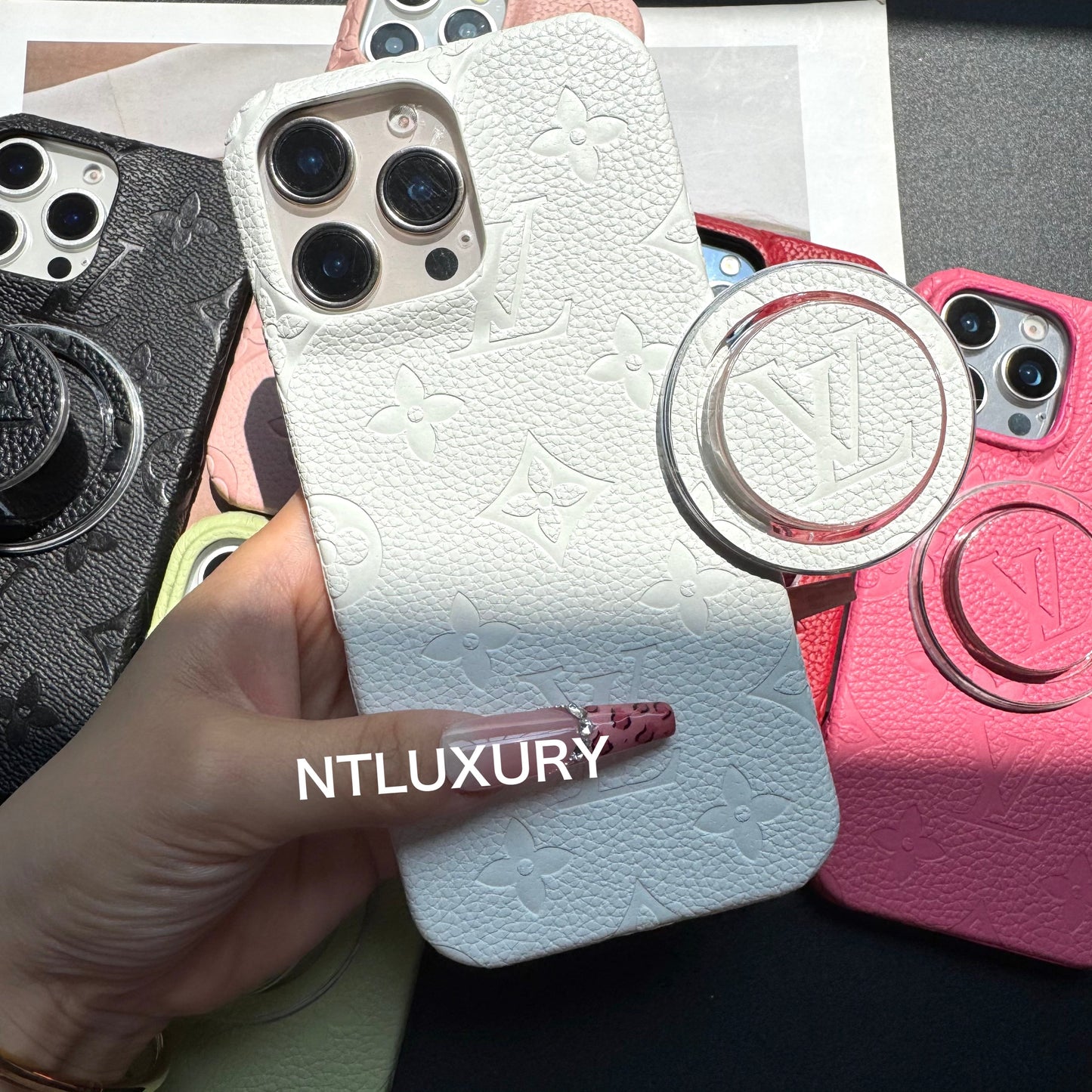 Litchi Leather Love iPhone Case with Magsafe Holder