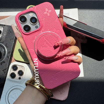Funda para iPhone Litchi Leather Love con soporte MagSafe