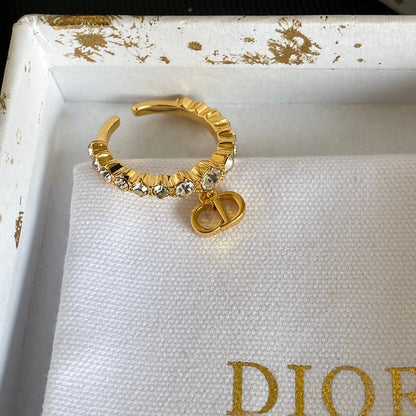 Anillo Abierto con Colgante de Letra de Diamante de Cristal
