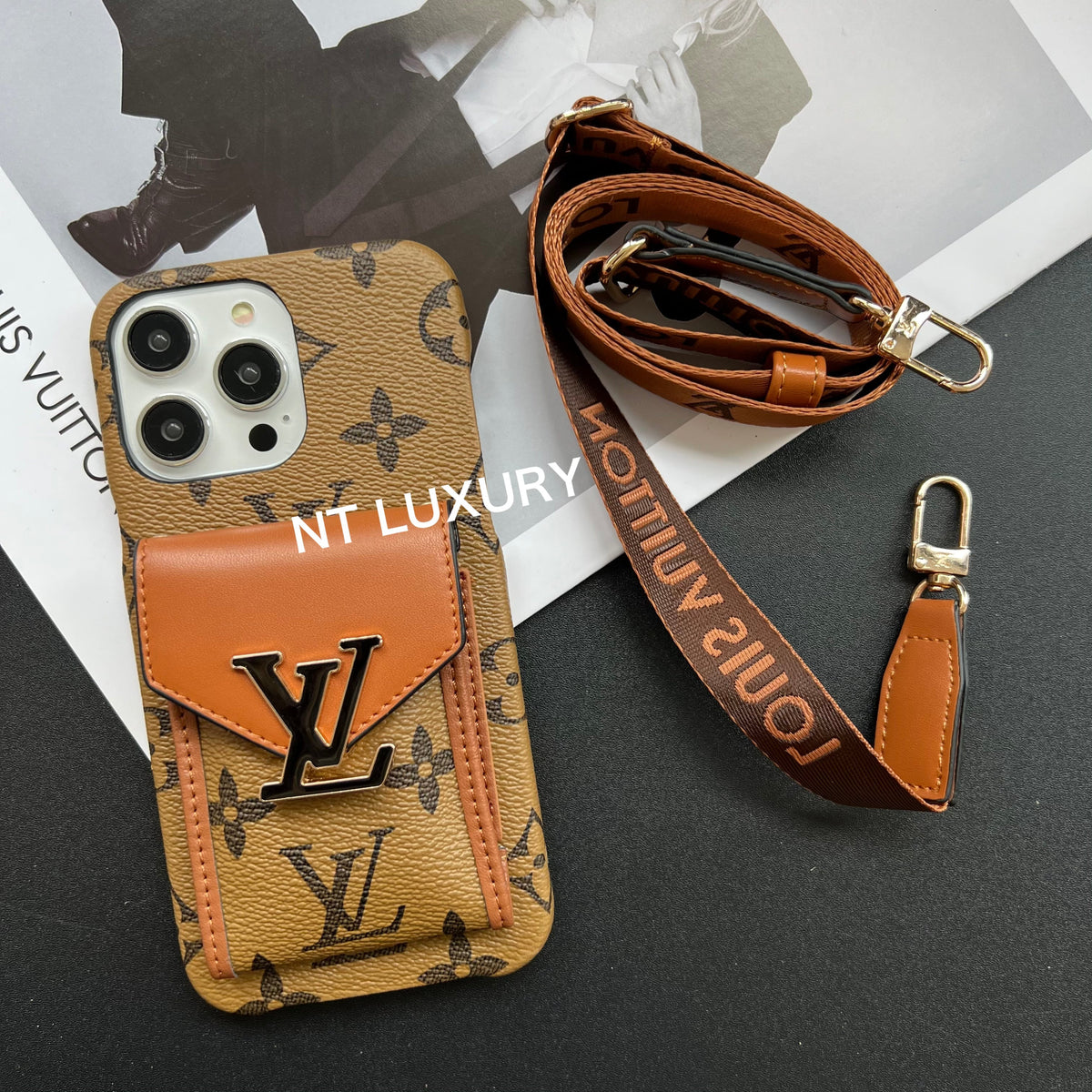 Vintage Floral Design iPhone Case with Rope & Card Pocket
