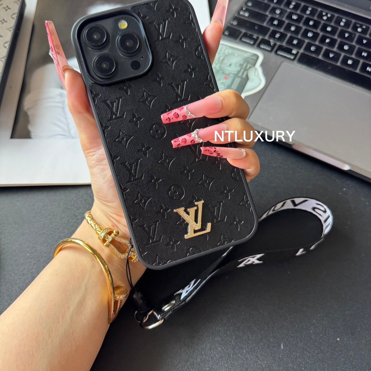Pure Press Floral Design Phone Case with Stripe