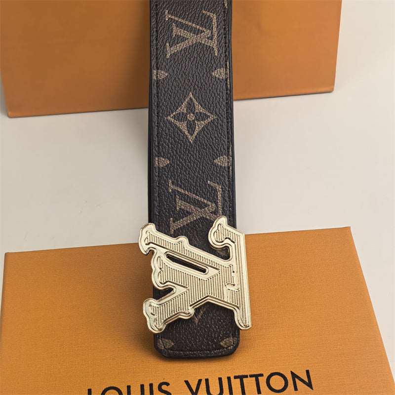 Horizontal Textured Buckle Belt (Brown Pattern)