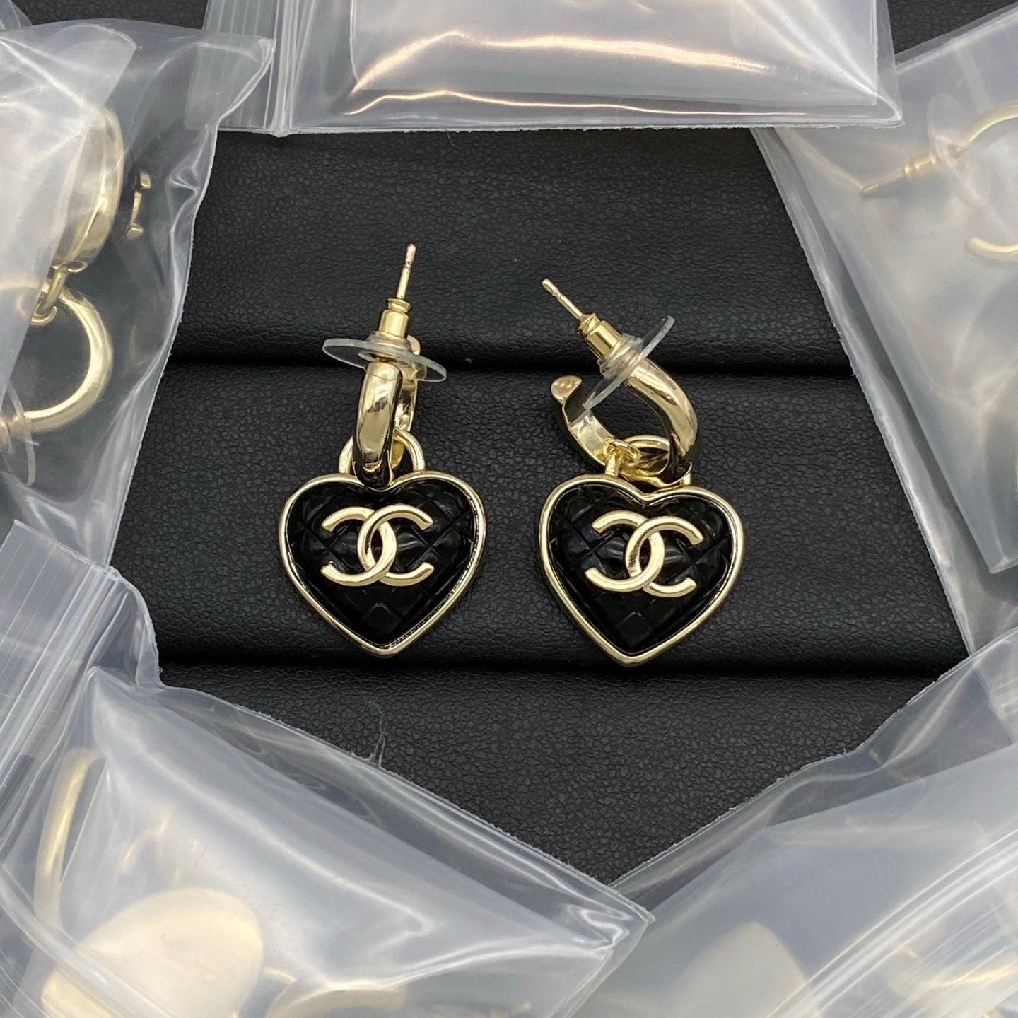 Black Heart Hoop Earrings