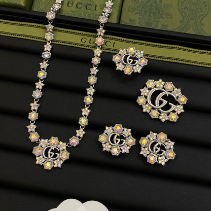 Colored Diamonds Good Design 4 Set (Earrings+Brooch+Rings +Necklace)