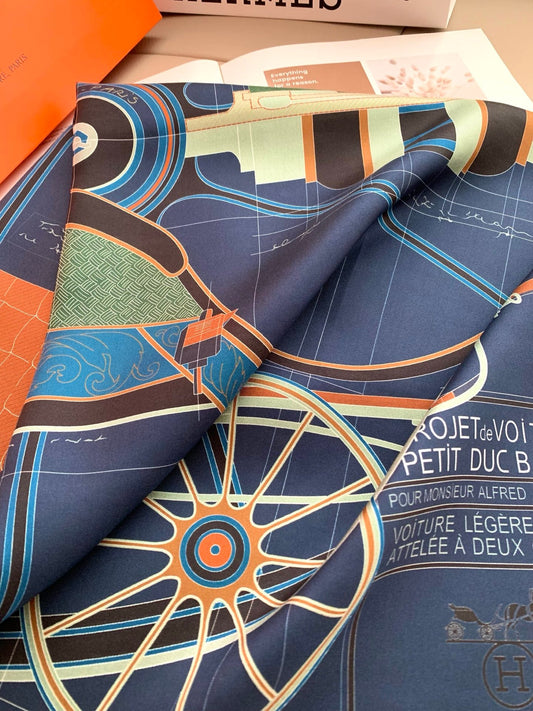 Painting Horse Silk Scarf （Blue)