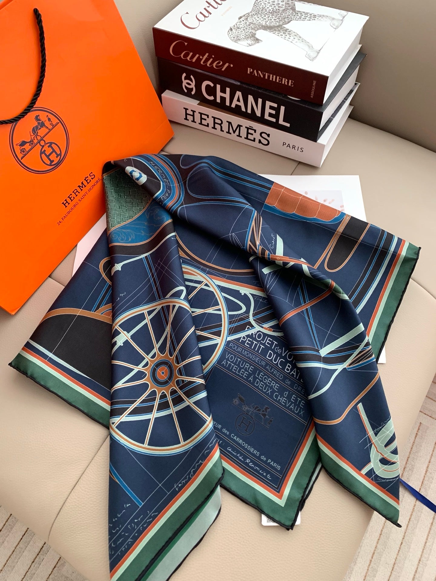 Painting Horse Silk Scarf （Blue)