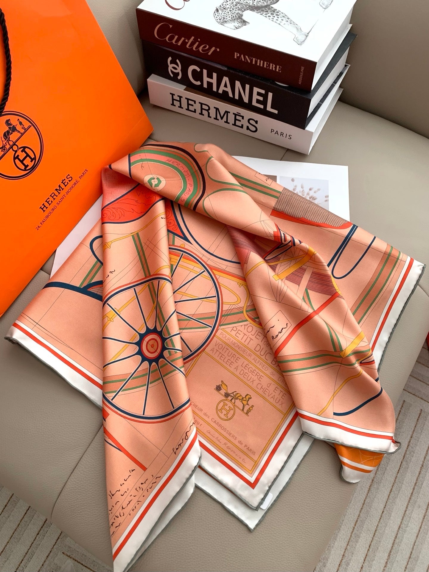 Painting Horse Silk Scarf （Orange）