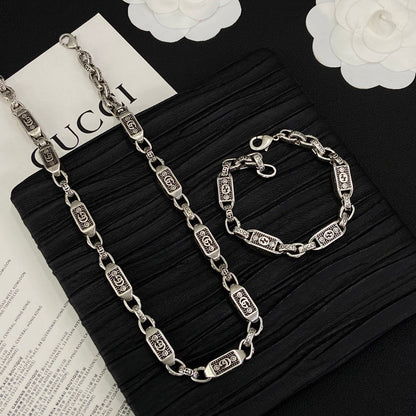 Set di 2 gioielli con catena vintage di qualità (Bracciale + Collana) - Argento