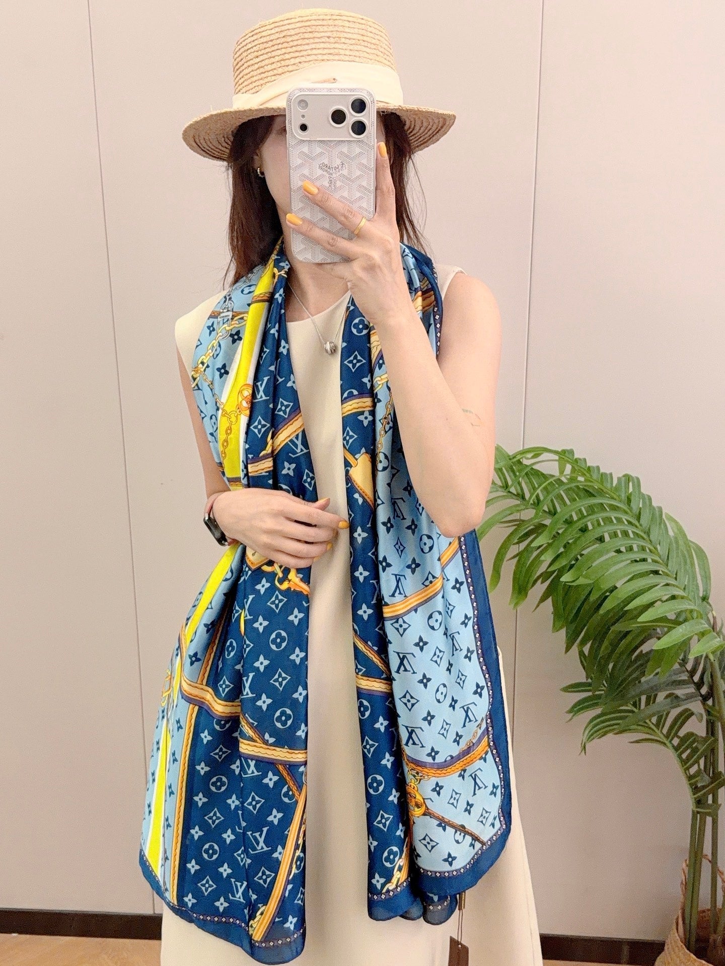Love Chain Silk Long Scarf (Blue)