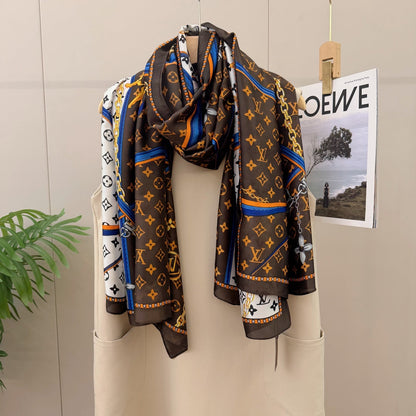 Scialle lungo in seta Love Chain (Marrone)