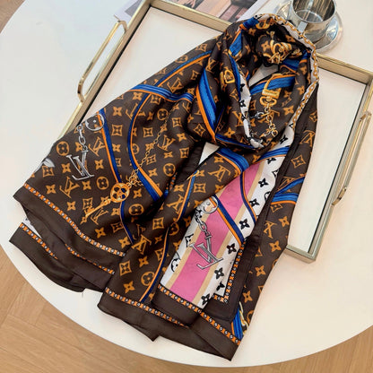 Scialle lungo in seta Love Chain (Marrone)