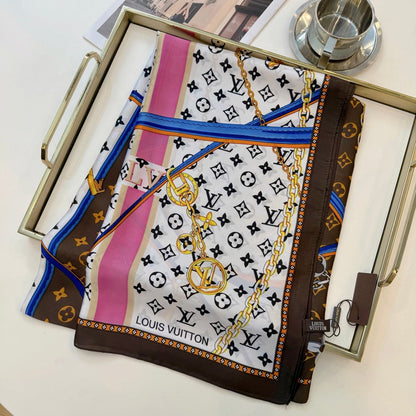 Scialle lungo in seta Love Chain (Marrone)