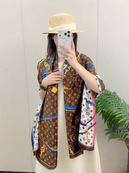 Scialle lungo in seta Love Chain (Marrone)