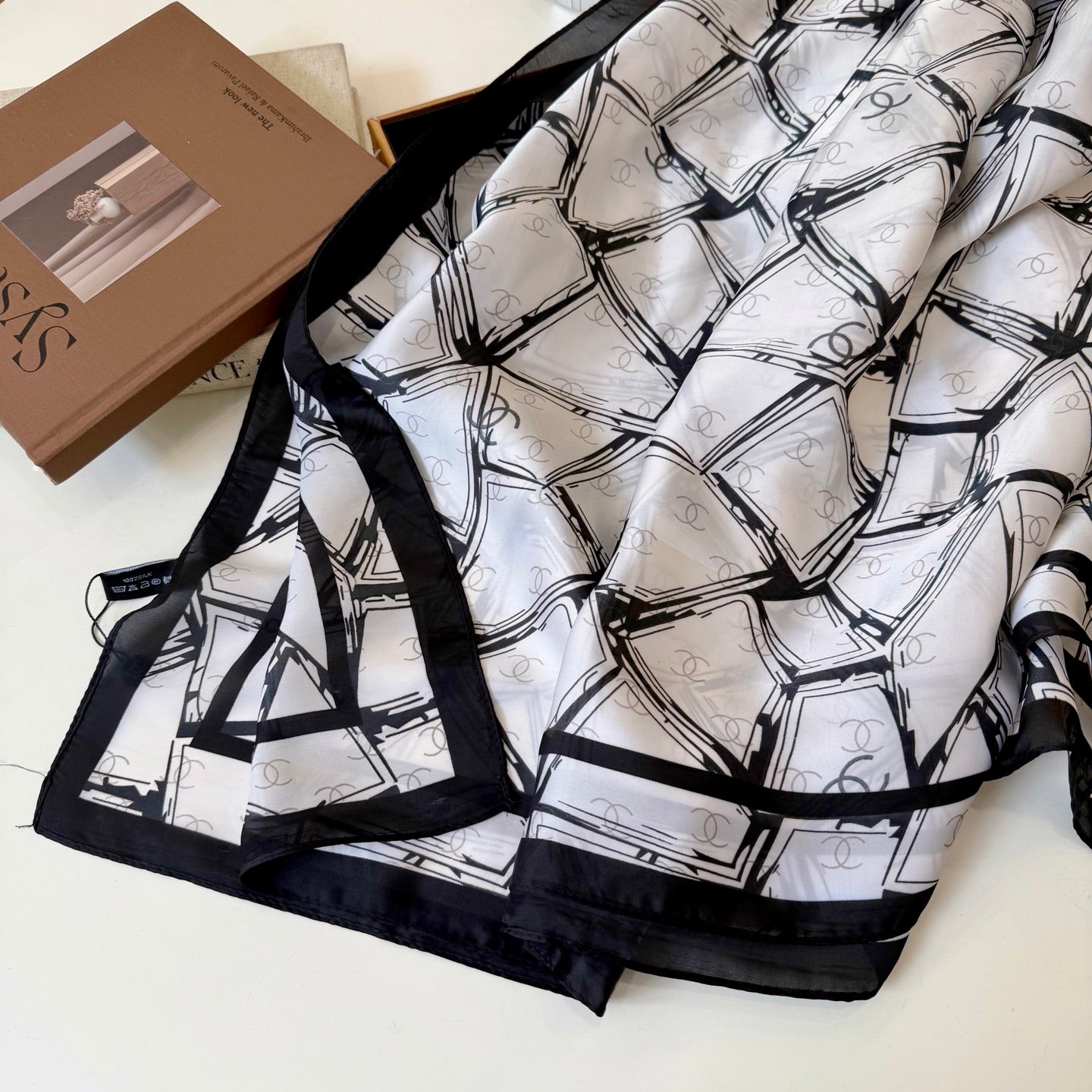 Full CC Silk Long Scarf (White)