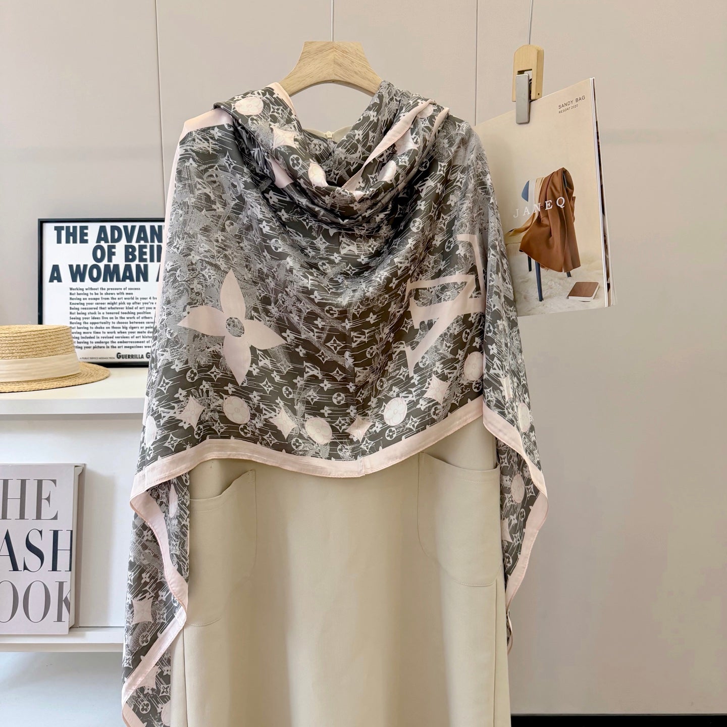Grey Love Long Silk Scarf