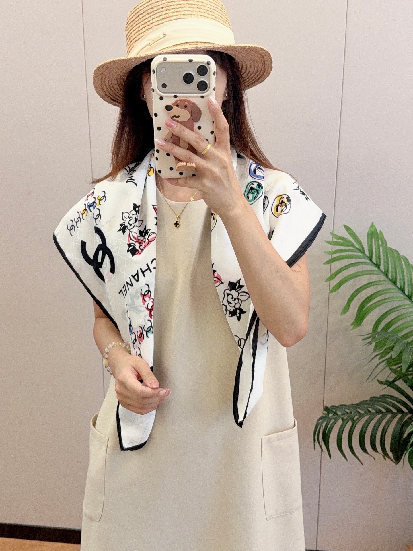 Flower CC Square Silk Scarf