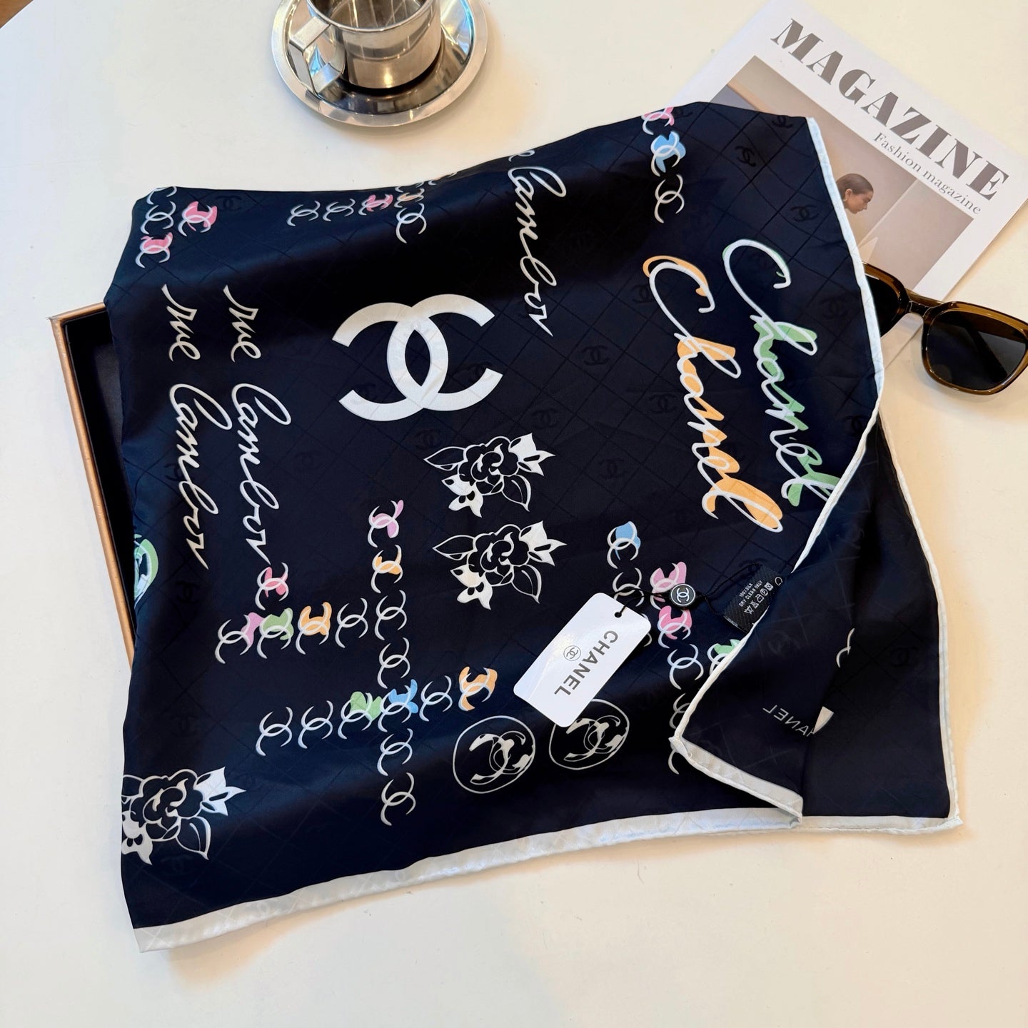 Flower CC Square Silk Scarf