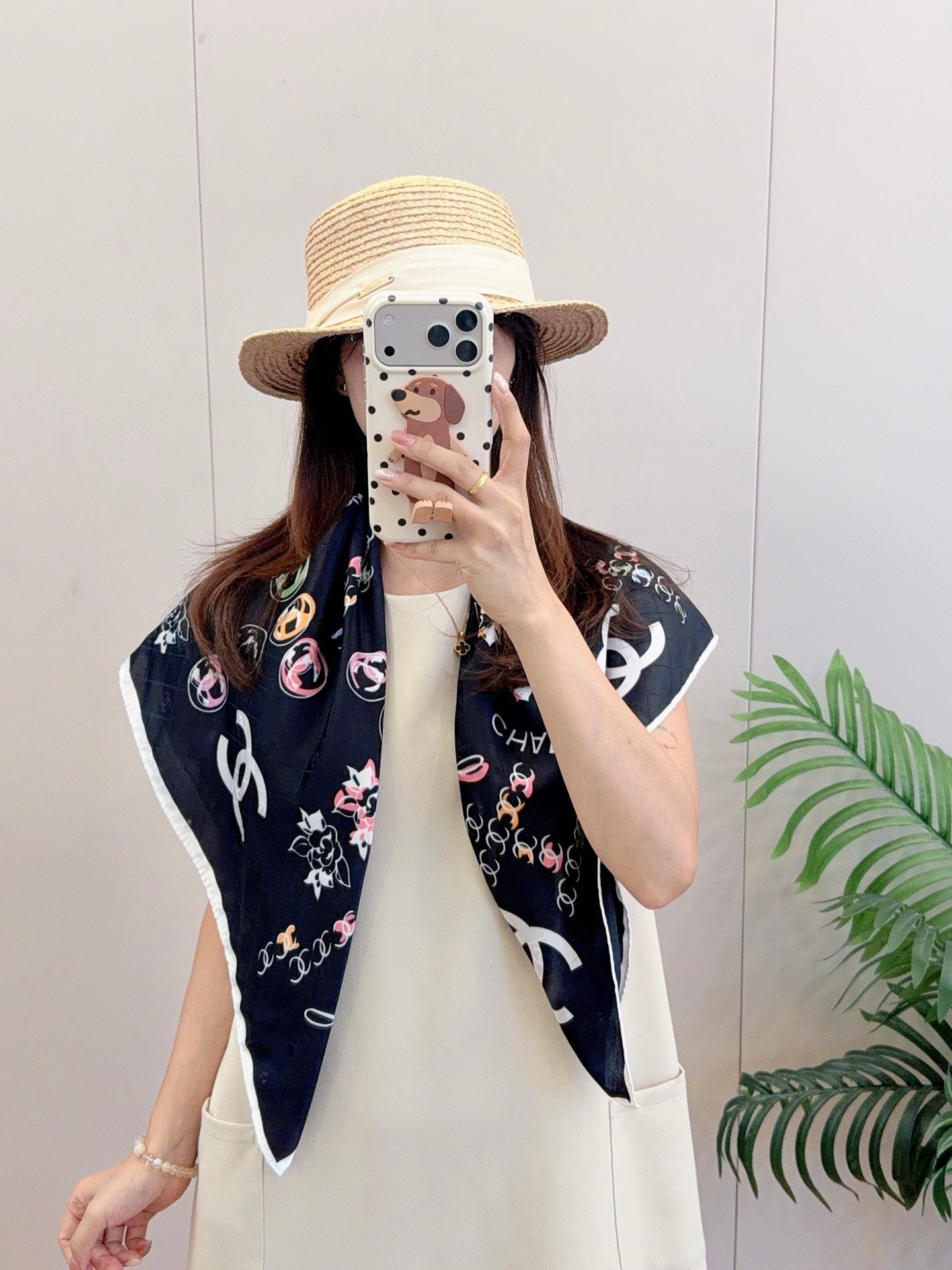 Flower CC Square Silk Scarf