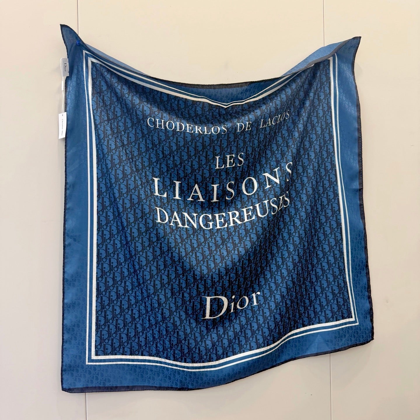 Floral Dove Square Silk Scarf (Blue)
