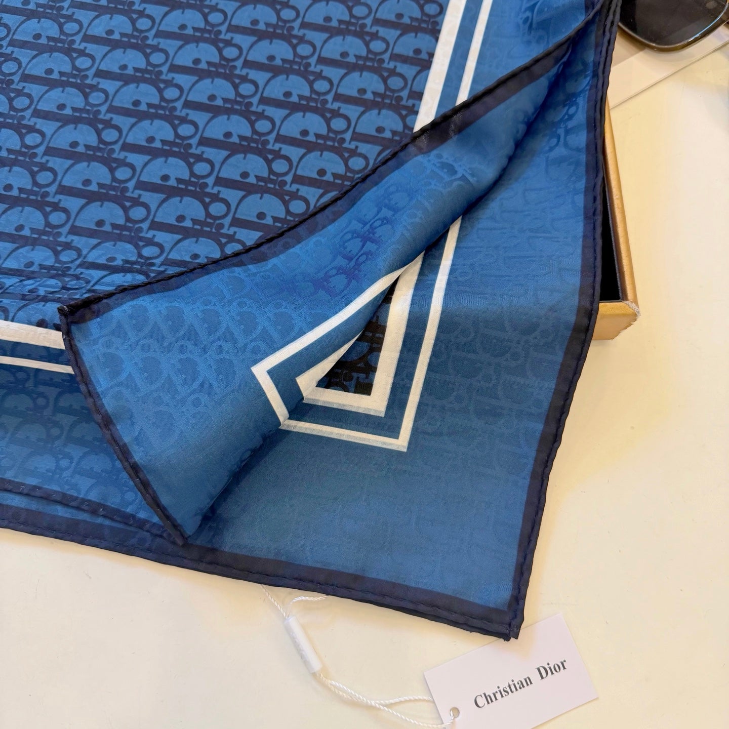 Floral Dove Square Silk Scarf (Blue)