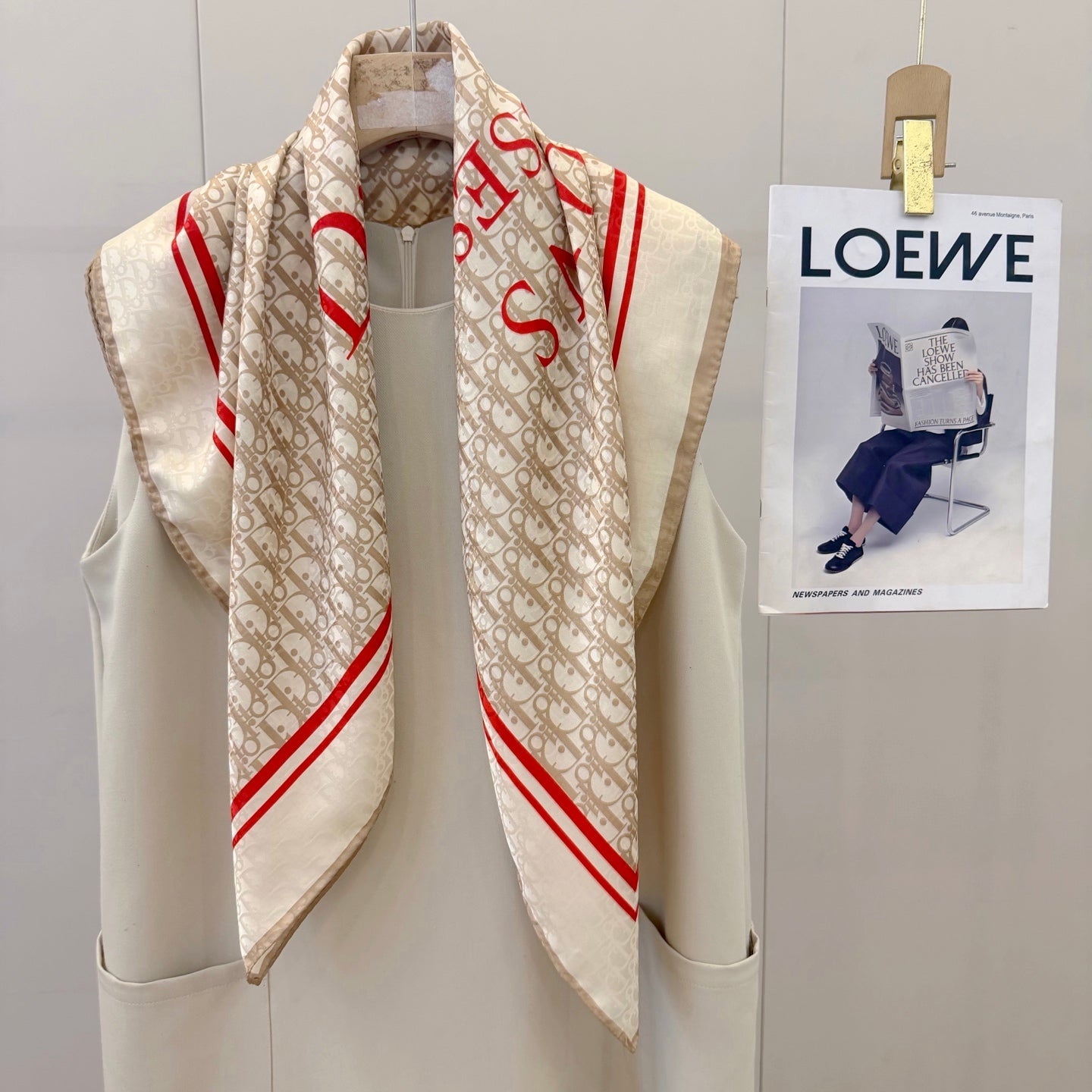 Floral Dove Square Silk Scarf (Khaki)