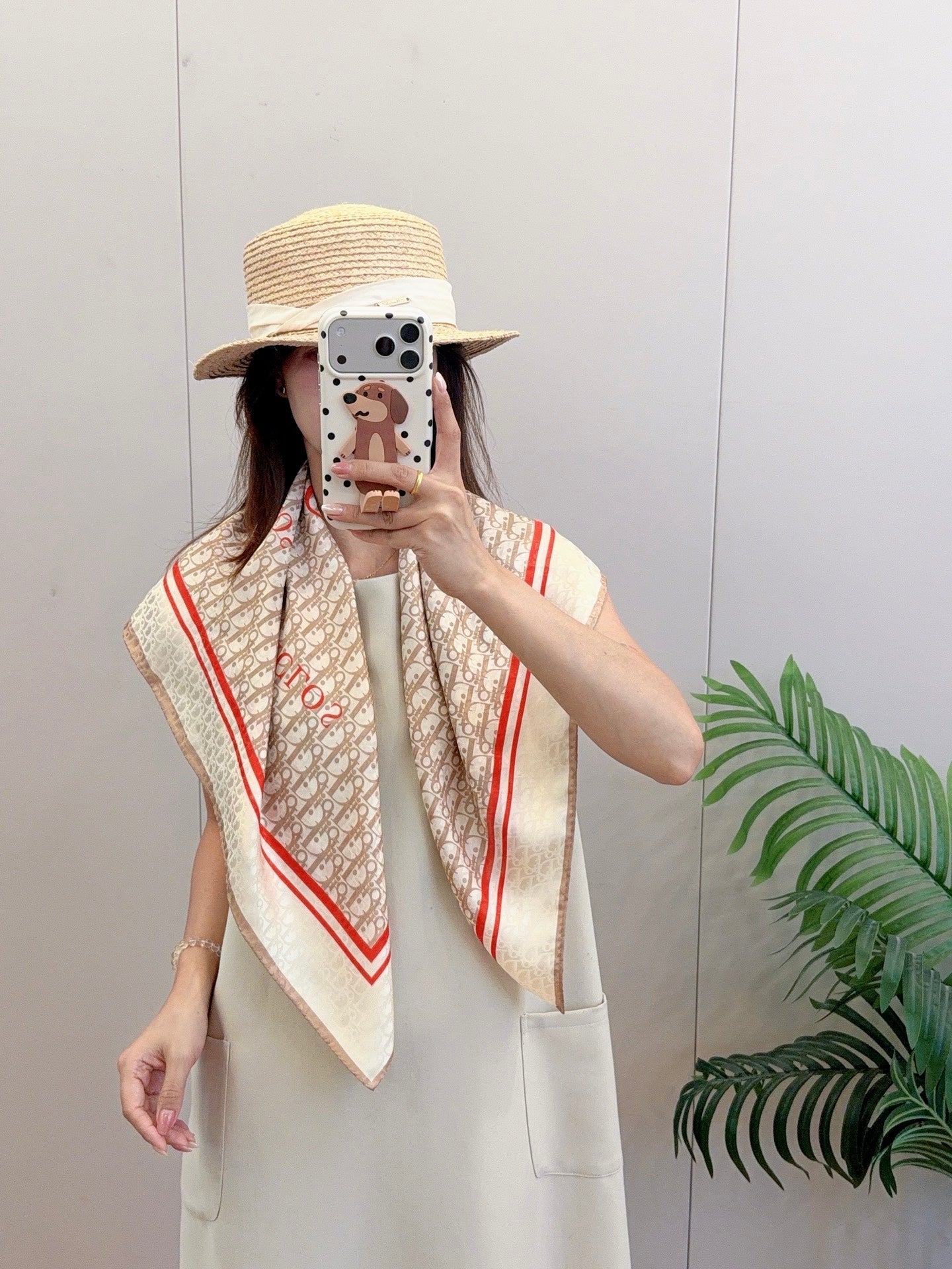 Floral Dove Square Silk Scarf (Khaki)