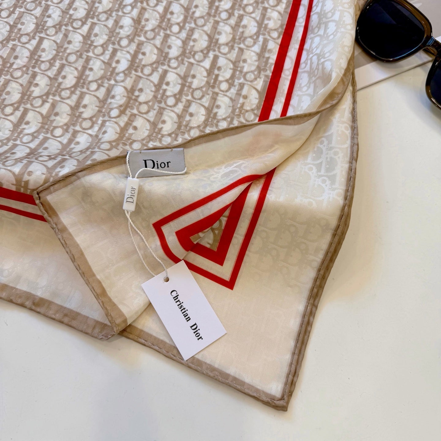 Floral Dove Square Silk Scarf (Khaki)