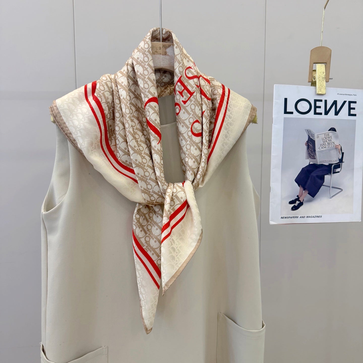Floral Dove Square Silk Scarf (Khaki)