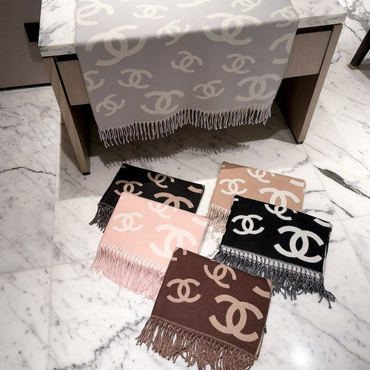 Floral CC Letter Long Cashmere Scarf